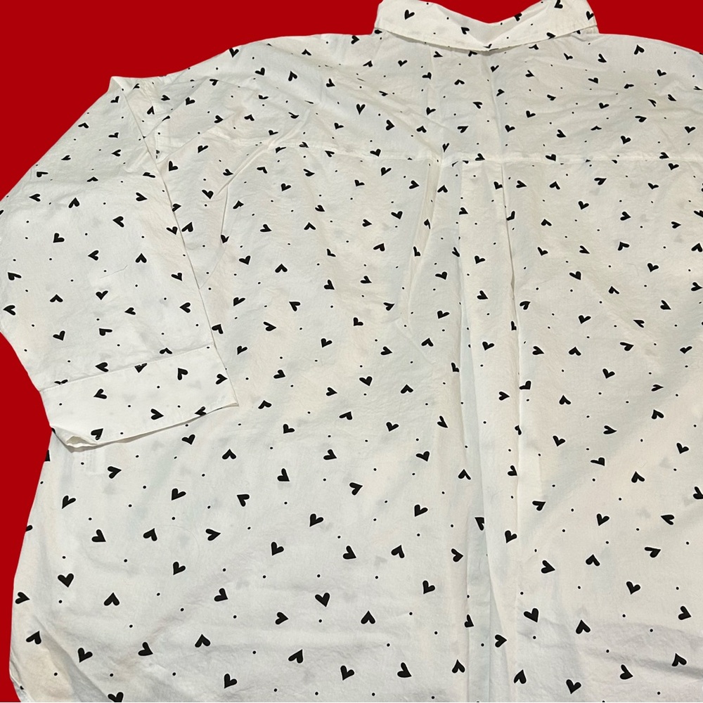 NWT! White Birch + size 3X. Oxford Button up w/ hearts and dots. Front Pockets - Picture 3 of 15